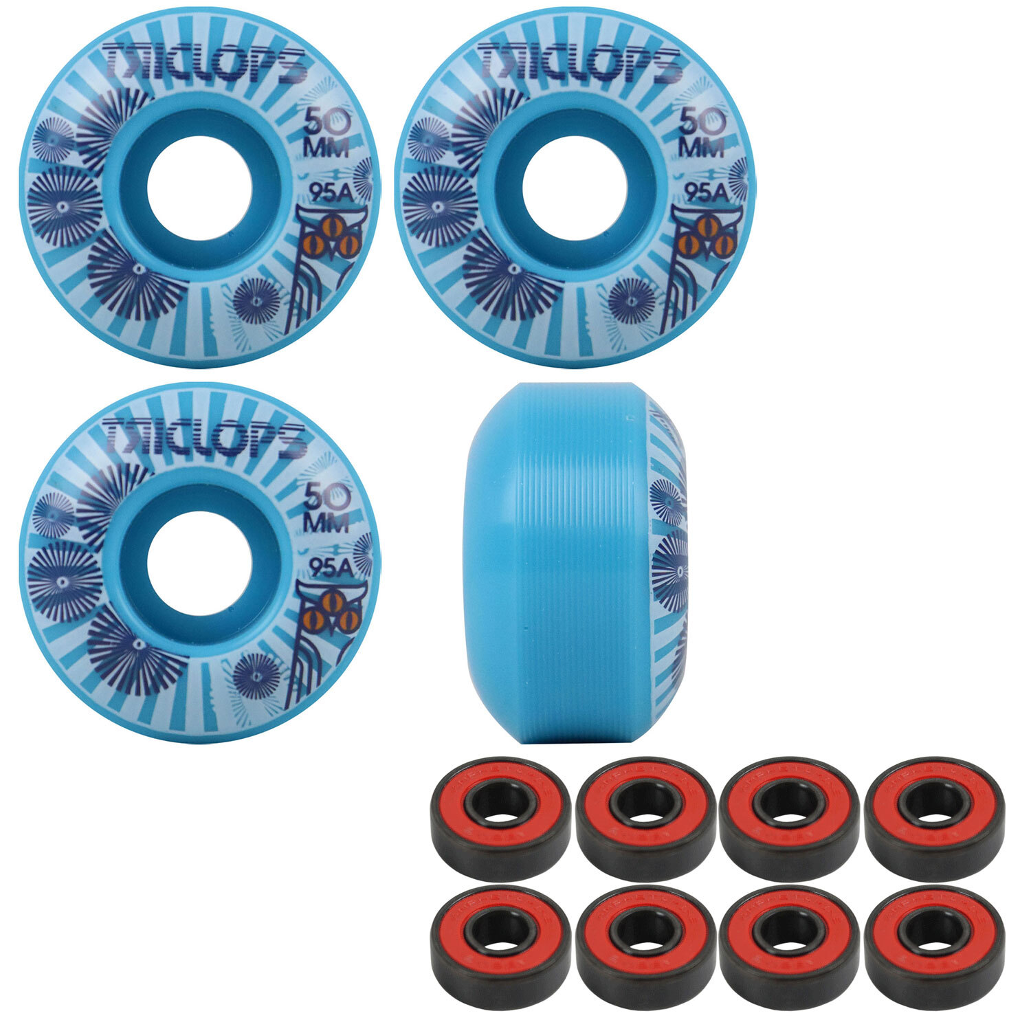 Triclops Skateboard Wheels Burst 50mm 95A Blue with Abec 5 Bearings