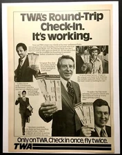 1978 TWA Airline Travel Aviation Round Trip Check-In vtg Print Ad Advertisement