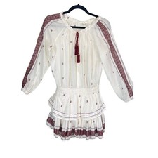 LoveShackFancy Embroidered Popover Ruffle Mini Dress Antique White Size 1