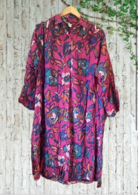 Seltenes Vintage ADINI: Handwerker indischer Handblock Blumenmuster Hemd Kleid: Einheitsgröße