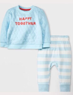 Baby 'Happy Together' Graphic Top & Bottom Set - Cat & Jack  Blue 6 To 9 Months 