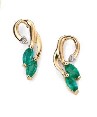 Elements 9 ct yellow gold diamond and emerald vine stud earrings