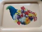 VTG 60s  TV Lap Bed Tray peach with multi colored Flowers set of 6 Large — photo 10
