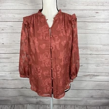 LC Lauren Conrad Womens Top Blouse Size Small Red Orange Floral Button Up Lined