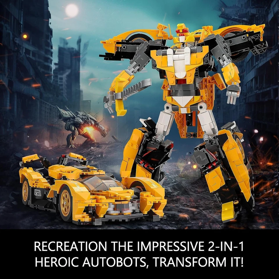 2in1 Transforming Robot & Car Building Block Kit STEM Model Set Bumblebee 998PCS - Image 2 of 4