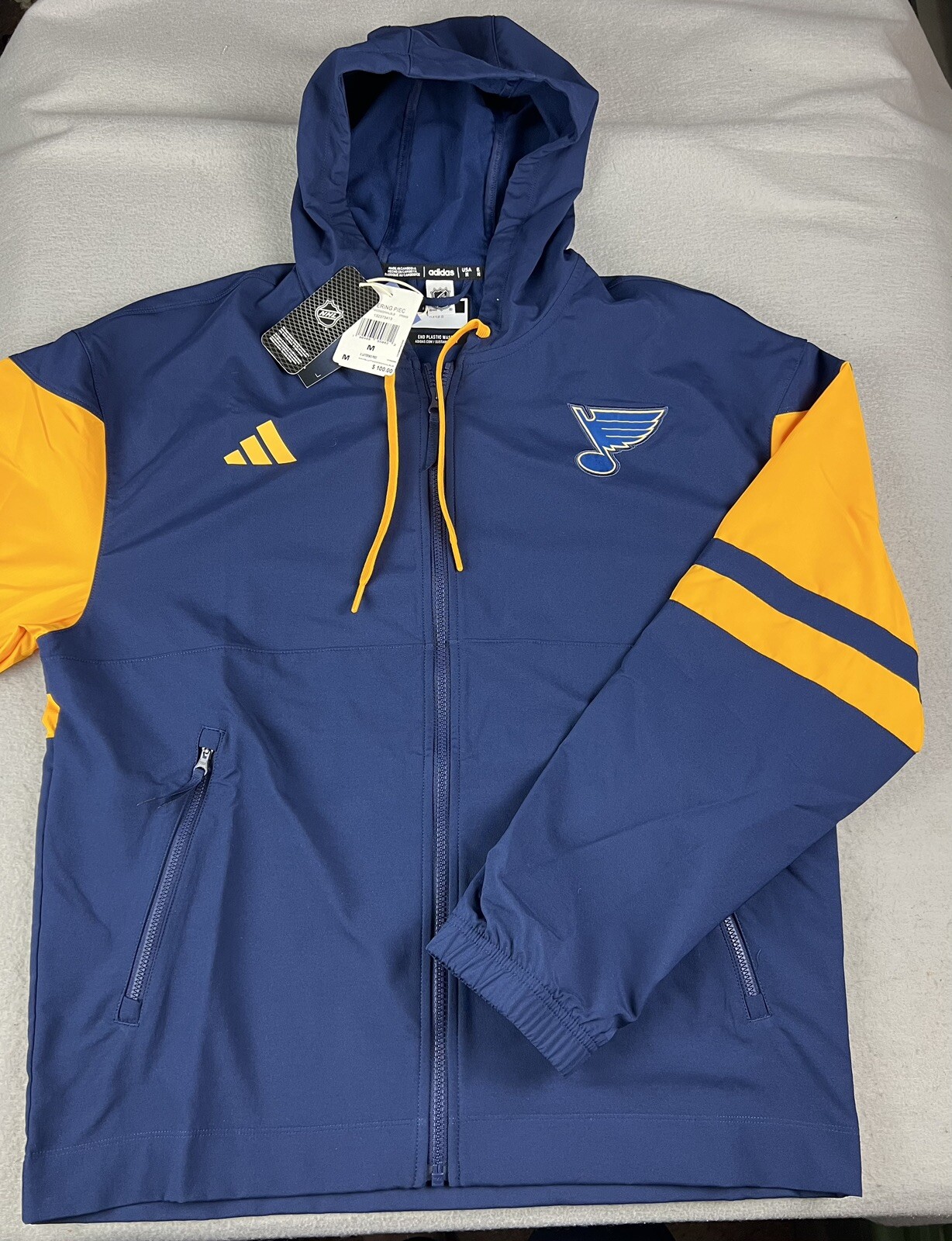 ADIDAS St Louis Blues NHL Urban Men’s Hooded Jacket Size M Full Zip NWT