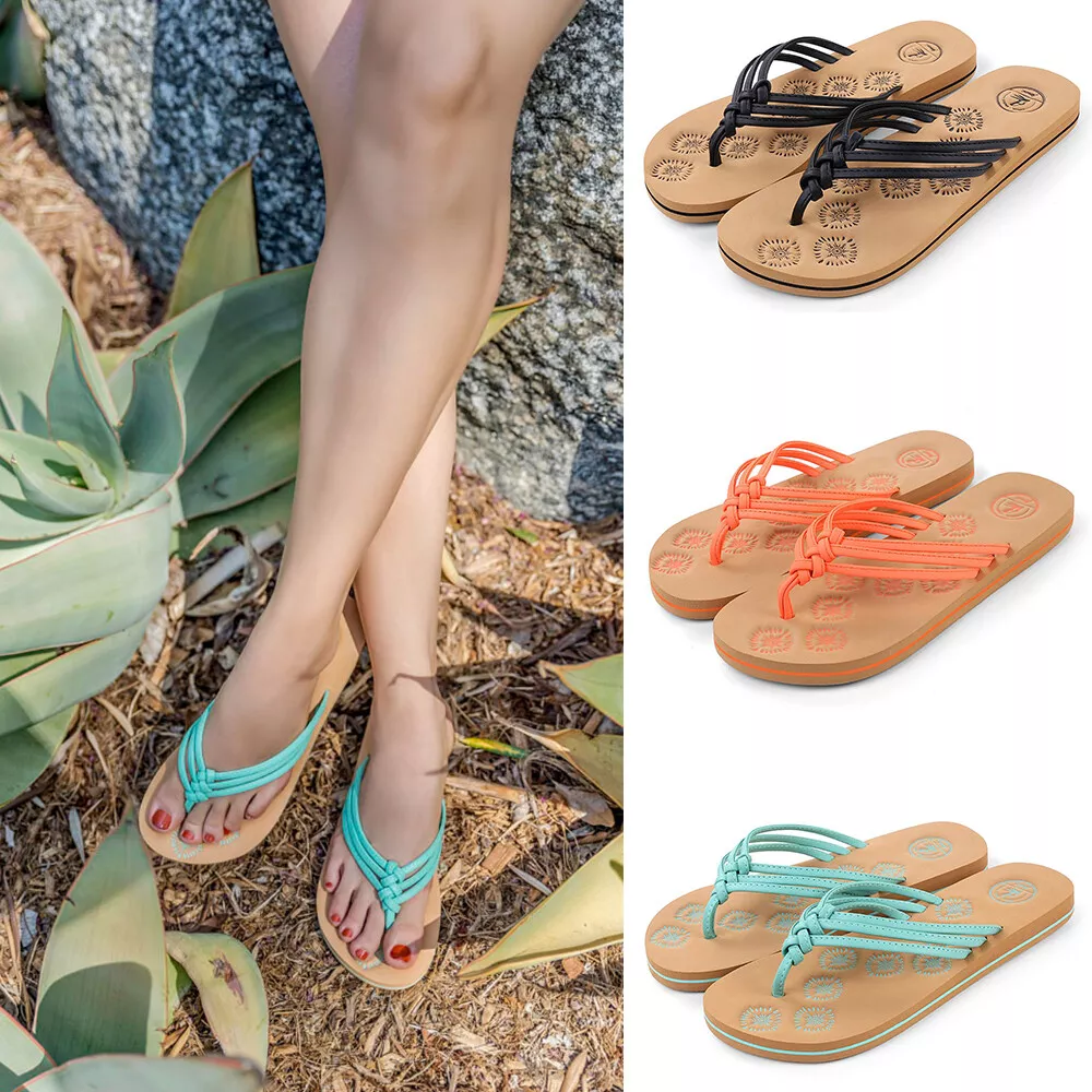 Aerusi Women Summer Beach Braided Strap Thong Flip Flops Slippers Cozy  Sandals