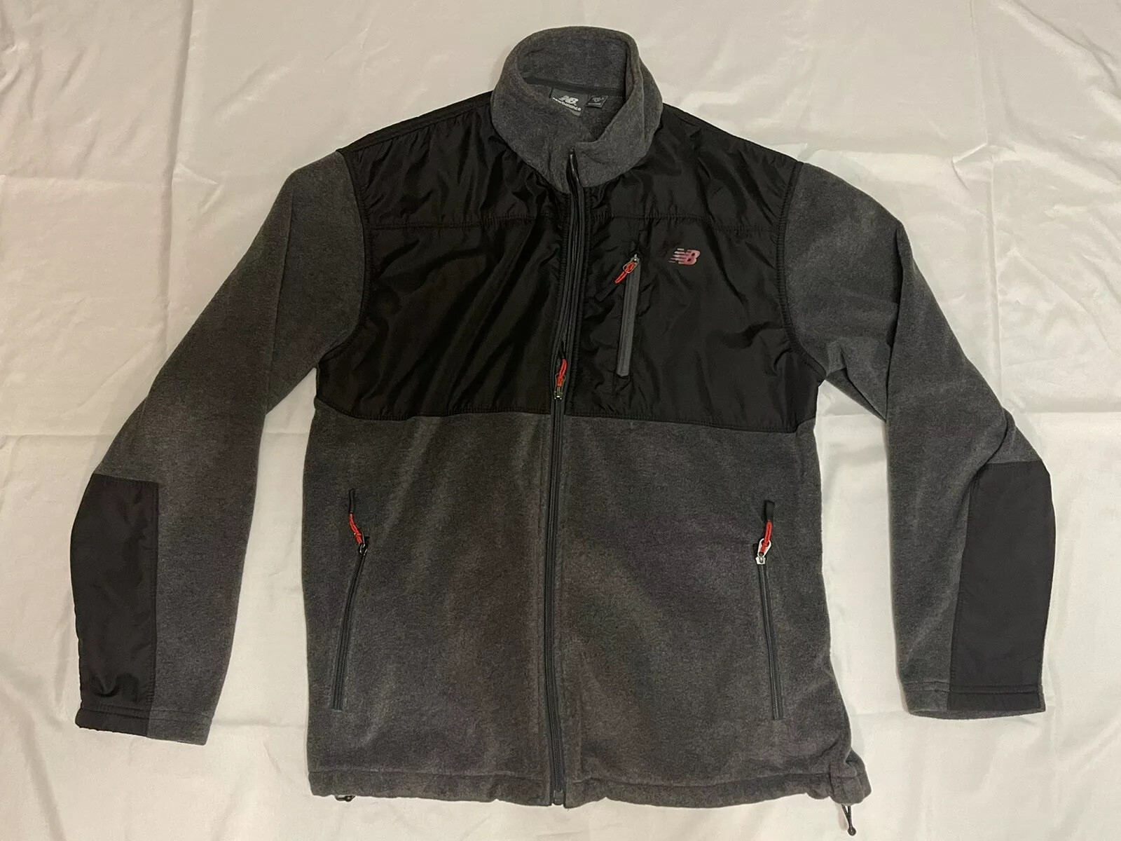 NEW BALANCE FLEECE JACKET Grey BLACK HIKING OUTERWEAR MENS Medium Full