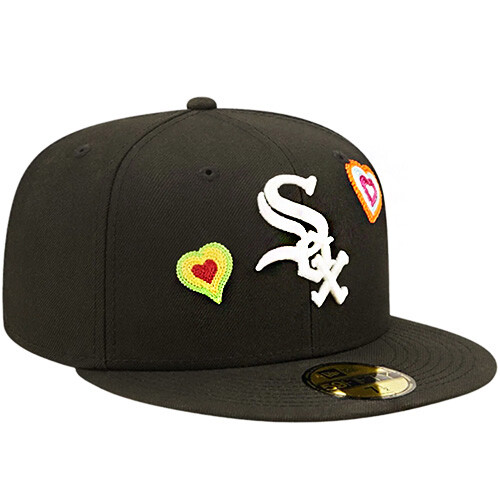 New Era Chicago White Sox Black Fitted Hat MLB Chain Hearts Pink Under  Visor Cap