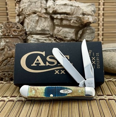 Case XX USA Hand Fired Sawcut Caribbean Blue Bone Mini Trapper Pocket Knife