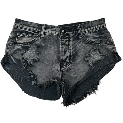 One Teaspoon Rollers Destroyed Denim Jean Shorts Coal Carbon Black Women s 26