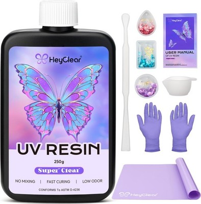 UV Resin Kit 250g Crystal Clear Hard Fast Curing Silicone Molds Jewelry DIY