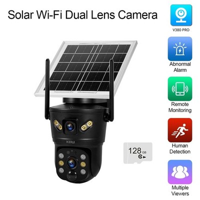 6MP Solar Camera WIFI Solar Panel Dual Lens Camera Home Security Cam + 128G Card