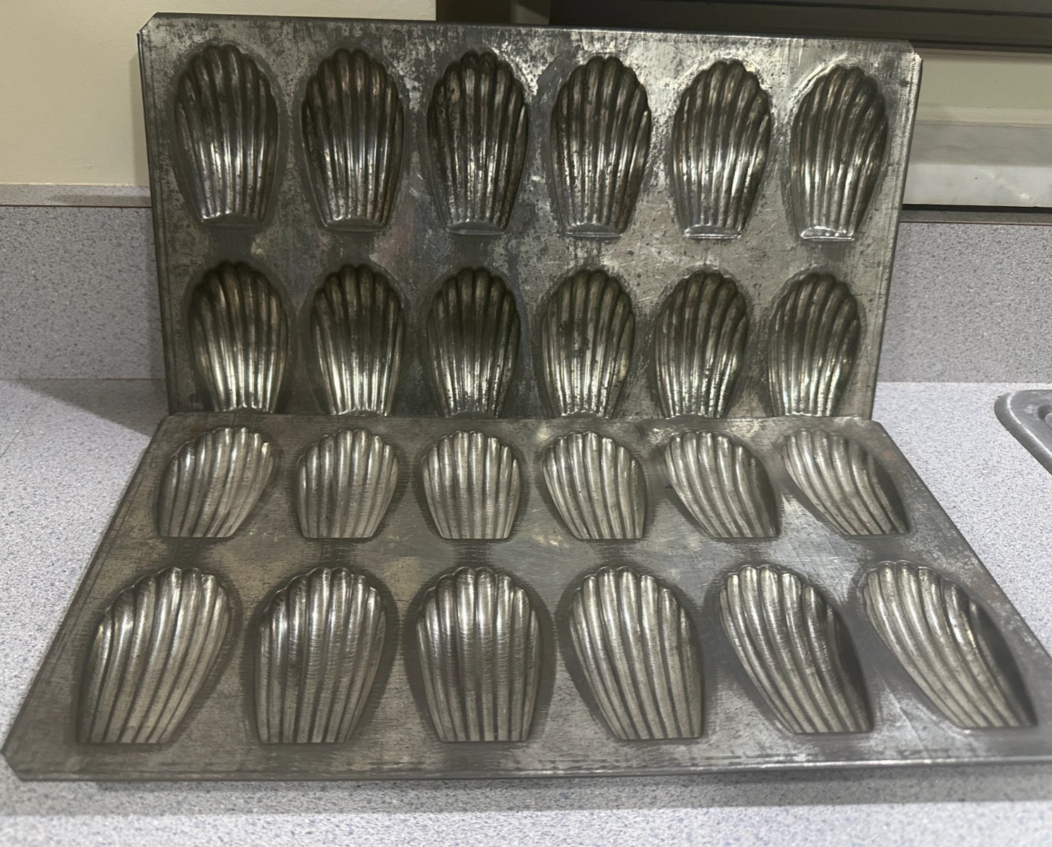 (2) Vintage/Antique French Madeline Cookie Metal Baking Pans One Dozen Each