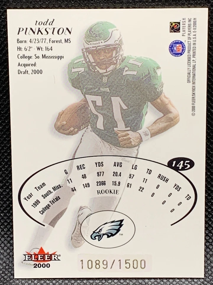 2000 E-X Football Card #145 Todd Pinkston Rookie /1500 - Philadelphia Eagles - Image 2 of 2