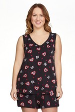 Joyspun 2 Piece Sleepwear Shorty Set Black Soot Hearts Sizes: L, XL, 2X, or 3X