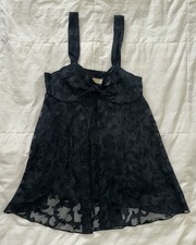Vintage Victorias Secret Gold Label Black Sheer Babydoll Nightgown Size Medium