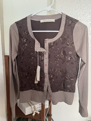 Lifelike Lindarico Women's Button Front Floral Blouse Brown Taupe Long Sleeve F