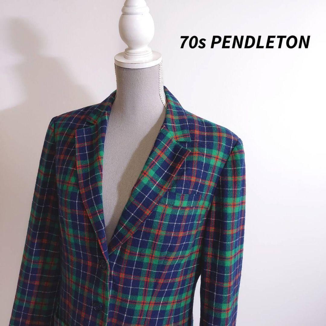 70s Pendleton Wool Check Pattern Tailored Jacket … - image 1