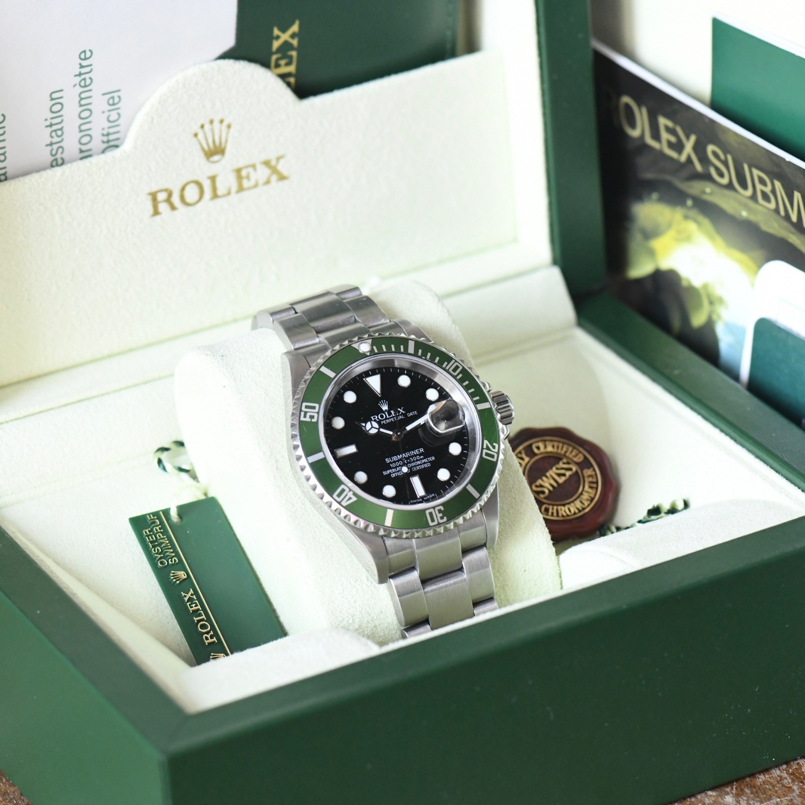 Rolex Submariner Date 16610LV Green Bezel Kermit 2006 50th Full Set Box & Papers