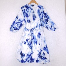Simply Vera Vera Wang Dress Women L Blue Watercolor Ikat Boho Tassel Long Sleeve