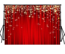 10x6.5ft Red Curtain Photography Backdrops Glitter Gold Stars Red Carpet Stag...