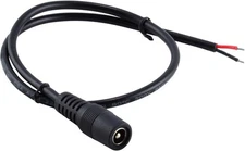 JacobsParts DC Power Jack Adapter Plug Female Pigtails 5.5mm x 2-Pack, Black 