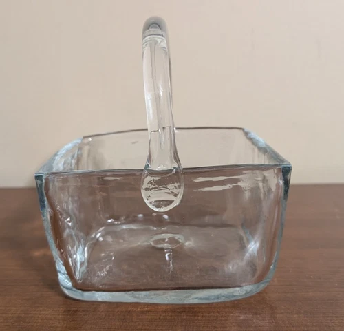 Vintage BLENKO Clear Glass Barnwood Square Basket #7914