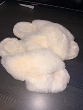Women's Paris Crossband Stars Above White Fur Slide Slippers Size Large 9/10
