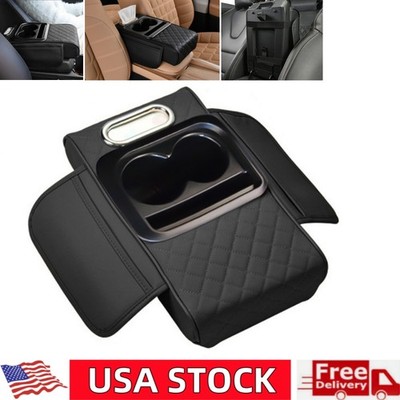 Car Center Console Cover Leather Car Armrest Cushion with Tissue Box& Cup Holder