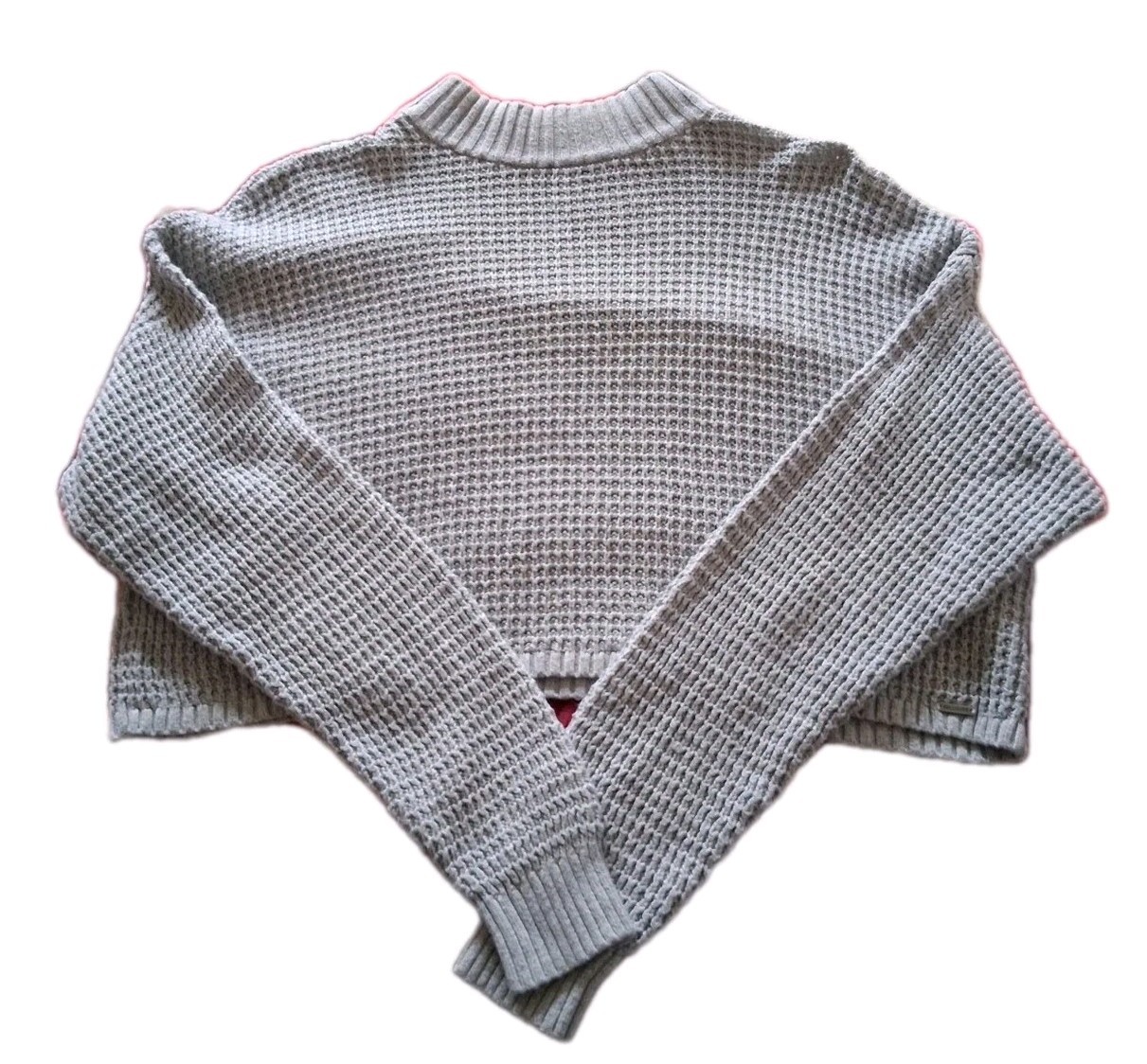 Hollister Grey Waffle Knit Cropped Sweater Size S Mock Neck Chunky Soft Pullover