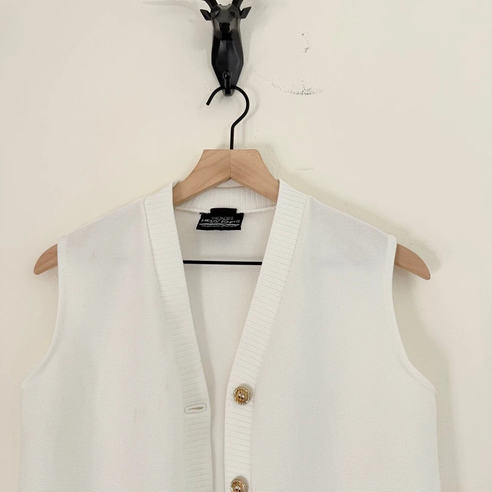 Hedy Knits Women's White Knit Button-Front Vest Size Small - Image 4 of 4