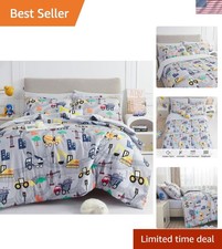 Fun Excavator Themed Kids Twin Comforter 6-Piece Bed Set - Durable  Cozy