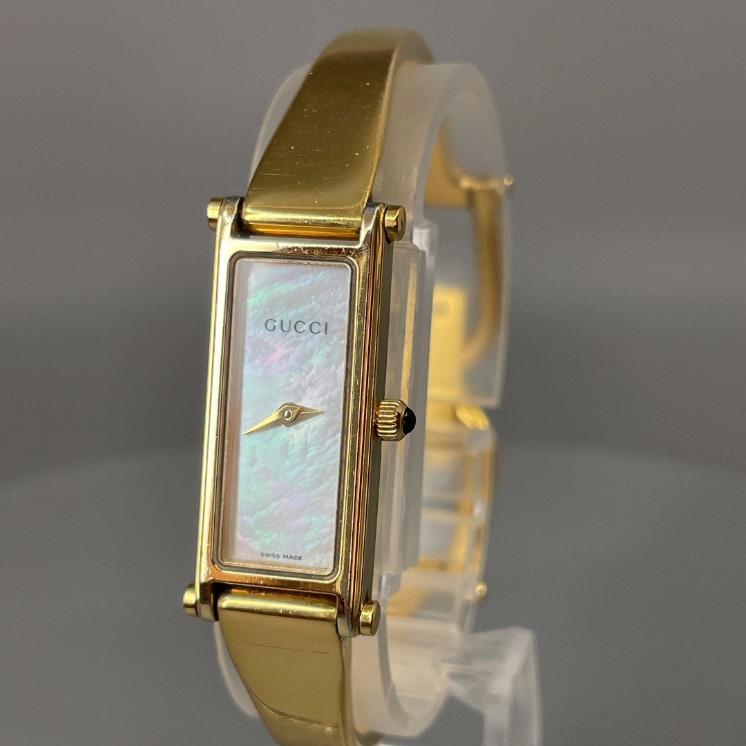 ▶️【Near Mint】 GUCCI 1500L Gold Shell White Bangle Qz
