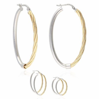 Creolen Gelbgold über 925 Silber glänzend halb gedreht oval