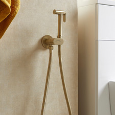 Round Brushed Brass Bidet Douche Kit with Shut-Off Valve & Hose - Bidet Sprayer