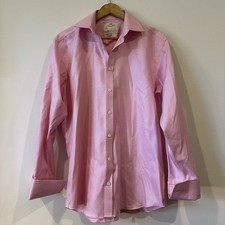 Hawes  Curtis Mens Fitted Slim Shirt Pink White Size 34 Business Dress Party