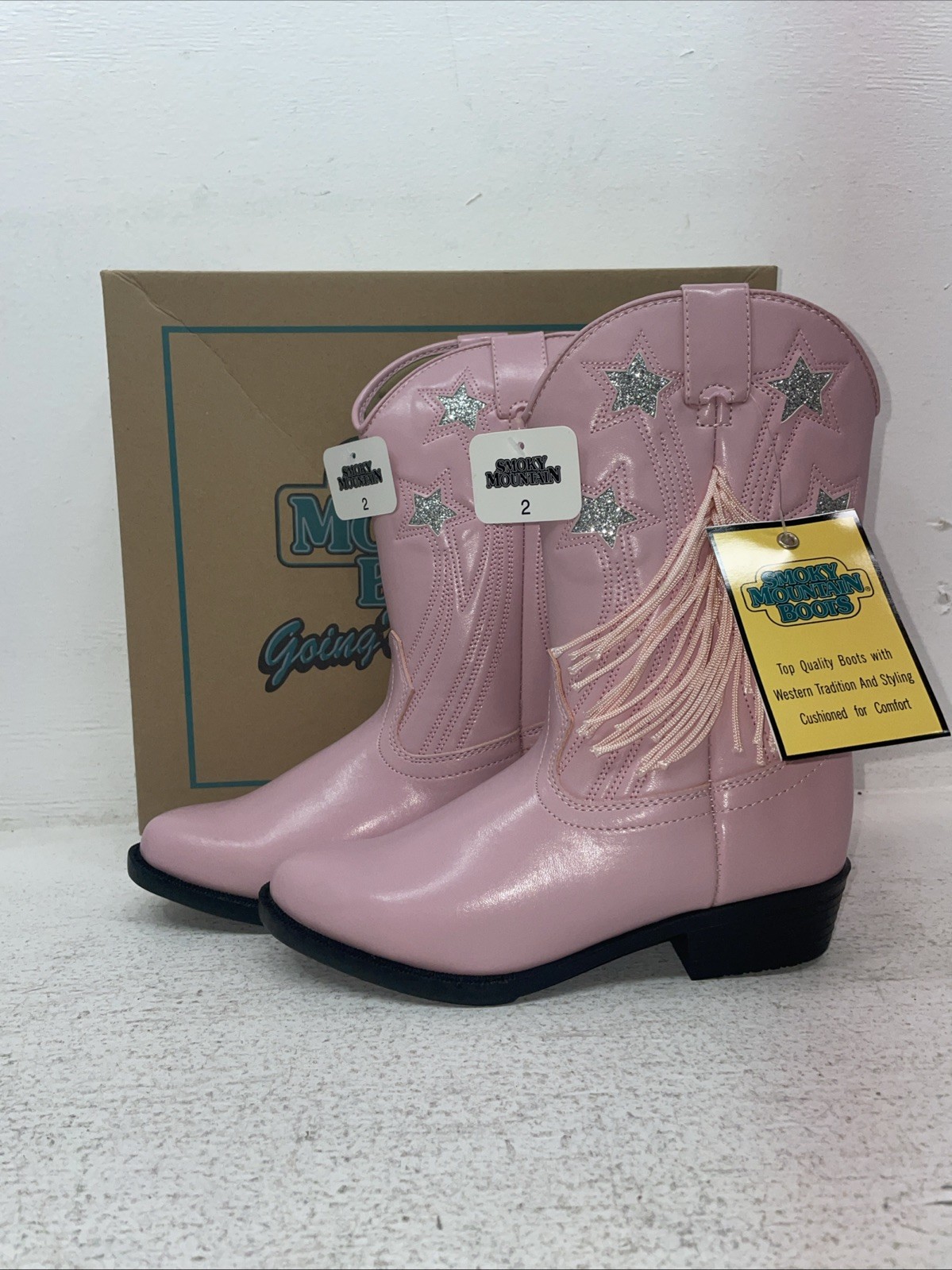 Nuevas botas de vaquero de montaña ahumadas rosa con flecos para niños. 1058 J C 2. 23-151
