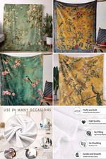 Luxury Double Throw Blanket Sofa Bed Oriental Bird Floral Boho Design Soft Throw
