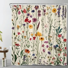 Spring Garden Yellow Wildflower Beige Shower Curtain Bathroom Decor 72X72 Inch