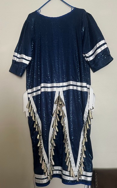 blue jingle dress Native American Galantine's romantic afternoon embroidered midi Size:18