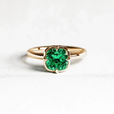 4 Karat Kolumbianisch Smaragd Kissen Schliff Ring Vier Zacken Fassung Ehering - Bild 1 von 4