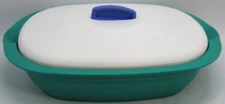 Tupperware Legacy Microwave Oval Serving Dish 7 1/4 cup Teal White No Spoon