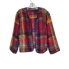 Vtg CHICOS Designs 100 SILK Colorful Weave Blazer Jacket size Medium