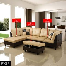 NEW Beige and Brown Color Lint And PVC 1/2/3-Piece Couch Living Room Sofa Set