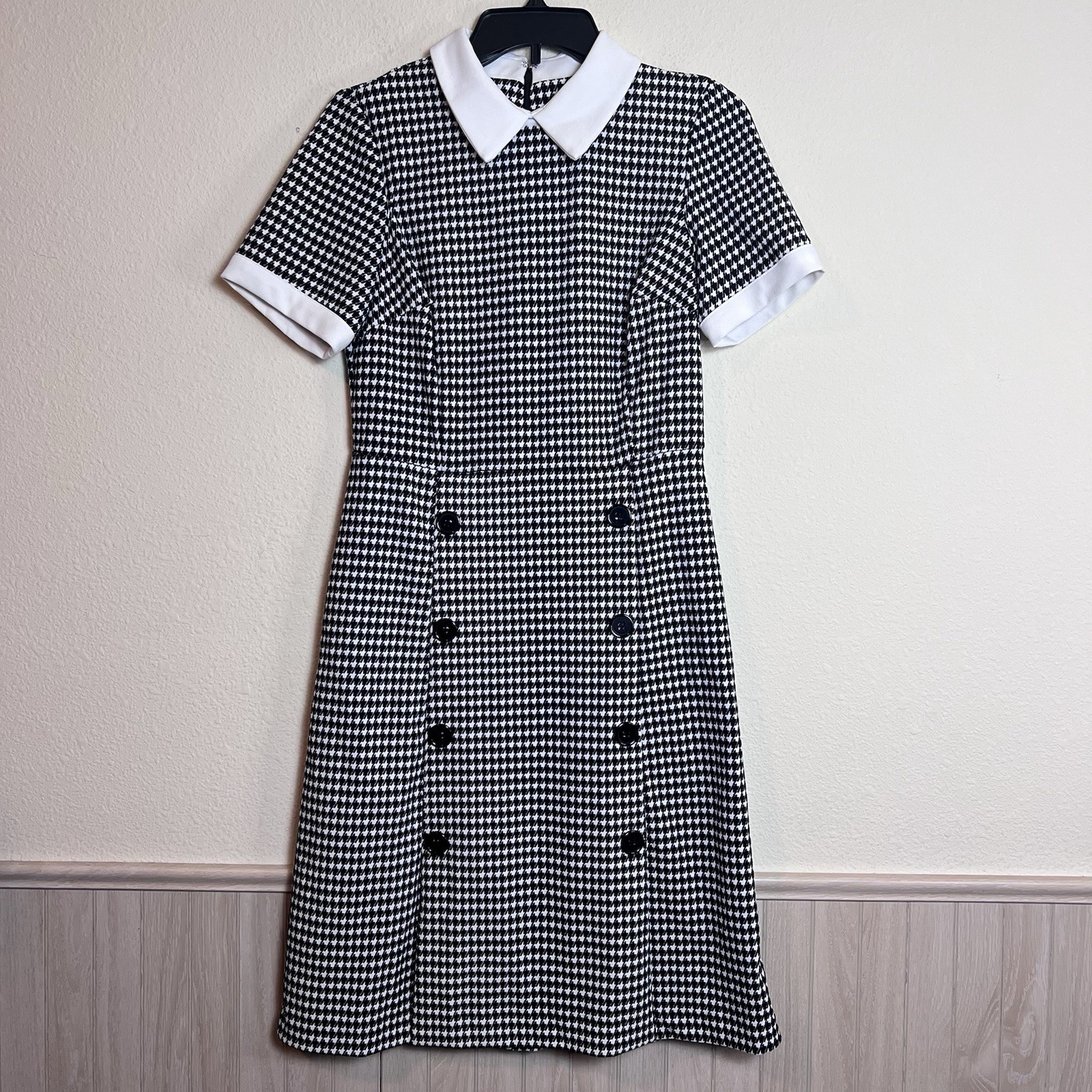 Shelby & Palmer Houndstooth Dress Women’s 8 Short Sleeve Double Breasted Stylish