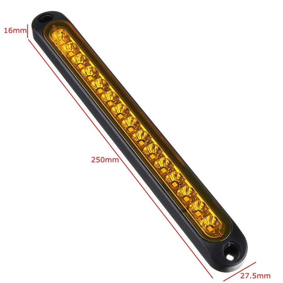 Ultra-slimline 15LED Car Truck Stop Tail Brake Identification Light Bar Yellow - Image 2 of 4