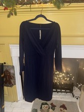 Talbots Navy Blue Faux Wrap Long Sleeve Dress Classic Style Size 8 NEW NWT