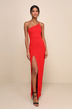 Lulu's Keeper of My Heart Red One-Shoulder Maxi Dress