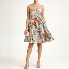 Chi Chi London Women's Size 6 Strapless Bustier Dress Romantic Retro Floral
